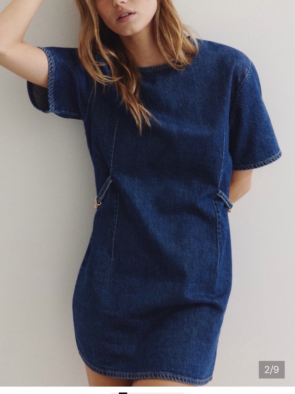 H&M Dark Blue Denim Midi Dress with Side Buckle Accents